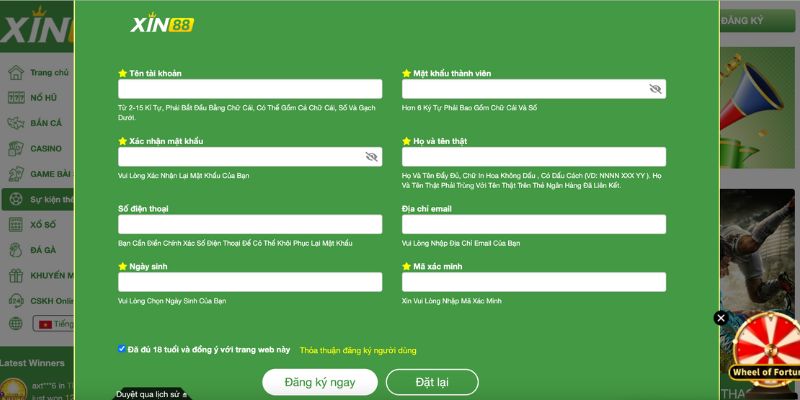 Đăng ký tài khoản chơi thể thao Xin88