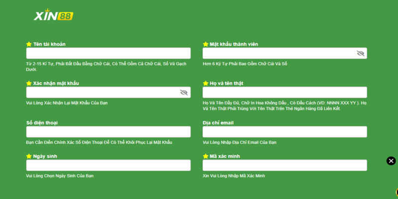Chi tiết từng bước đăng ký tài khoản tại Xin88
